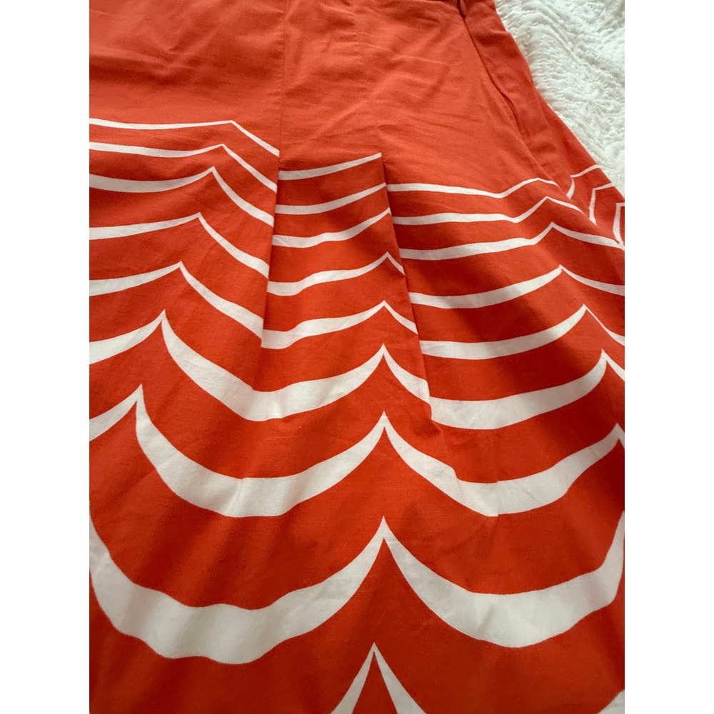 Boden A-Line Skirt Womens 12 Orange White Scalloped Wave Pleated Lined WG487 - Picture 4 of 9